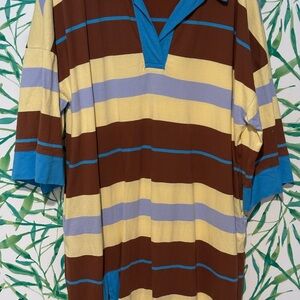 Free People Brown and Cream Striped Kaftan  with Blue Accents